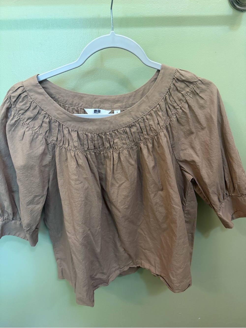 Uniqlo Women's Taupe Gathered Yoke Blouse